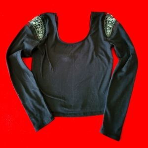 Sparkle and Fade crop top with bling shoulders. Black, Size Medium